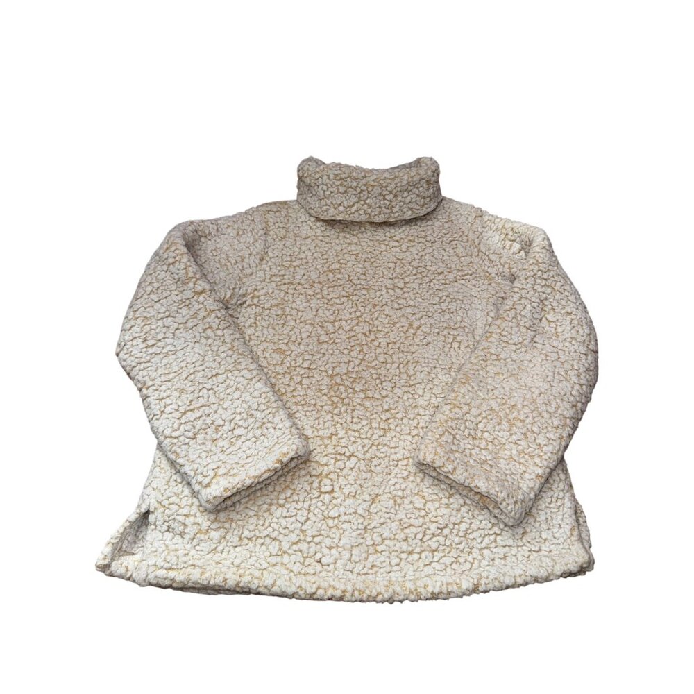 Sherpa Fleece Large‎ Cream Turtleneck Teddy Bear  Sweater Soft Vibes Warm Y2K